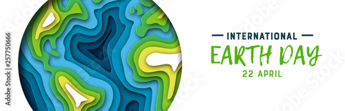 Earth Day banner of green paper cutout planet