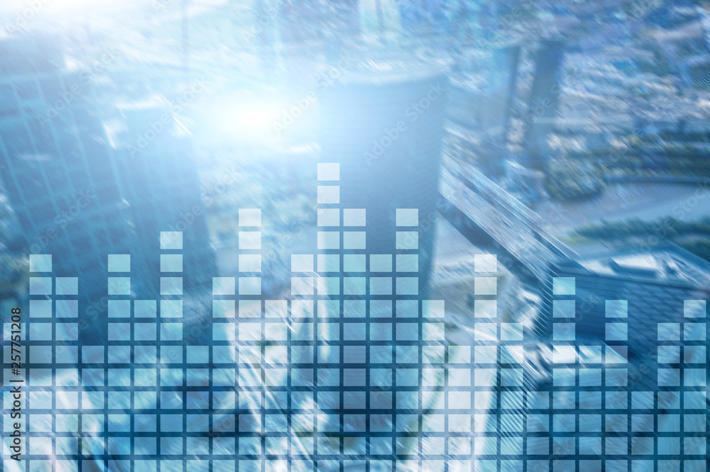 Obraz premium Financial chart on blurred skyscraper office background.