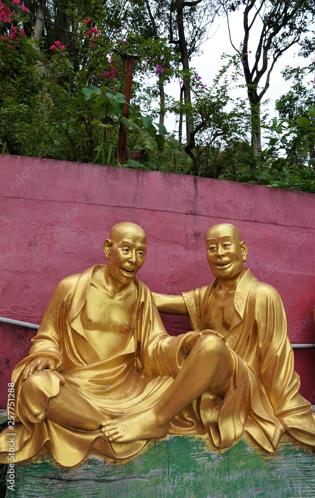 sculptures in ten thousand buddha monastery in hong kong in china
