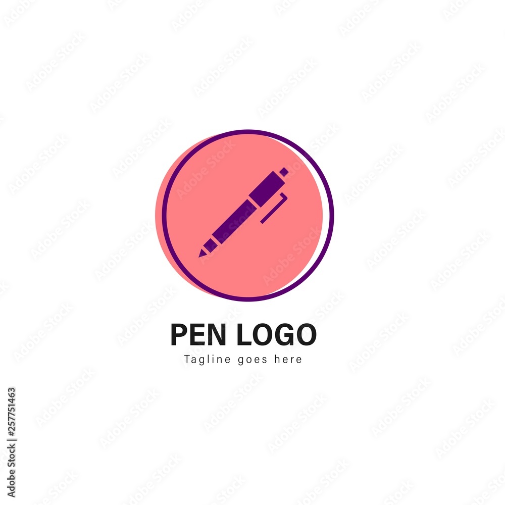 Pen logo template design. Pen logo with modern frame vector design