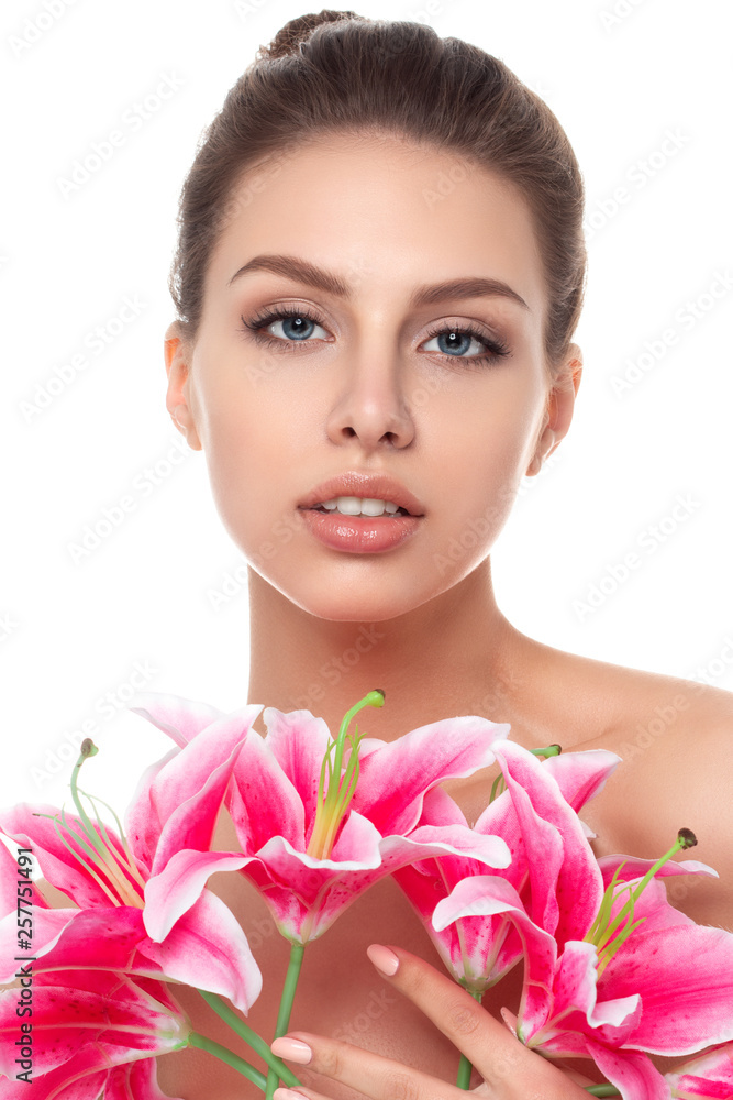 Portrait of young beautiful woman with flowers Portrait of young beautiful woman with flowers