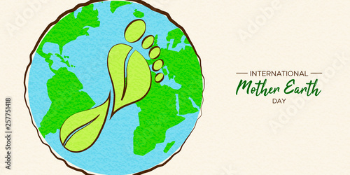 Mother Earth Day card of green carbon footprint