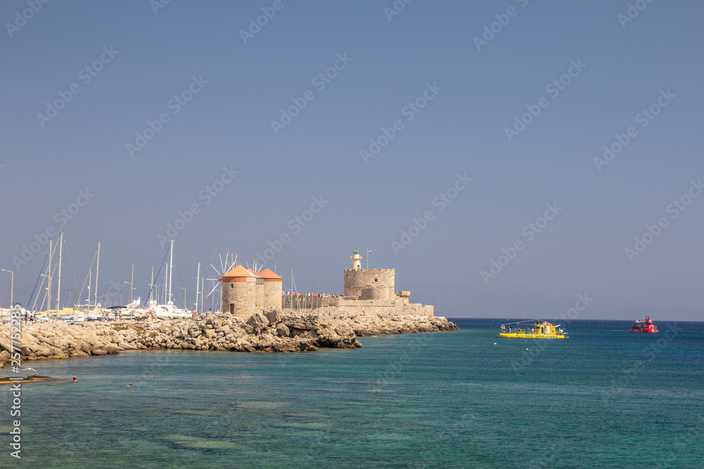Sea knight's medieval fortress in the port of the city of Rhodes. Greece.