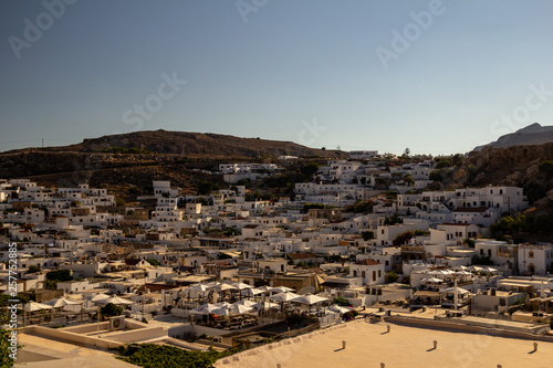 View of the modern Lindos from the acropolis. Rhodes Island, Greece.