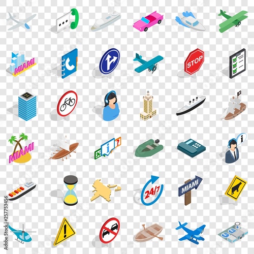 Car traffic icons set. Isometric style of 36 car traffic vector icons for web for any design