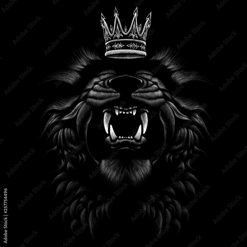 The Vector logo lion king for tattoo or T-shirt design or outwear. Cute  crown print style cat of background. Stock Vector | Adobe Stock