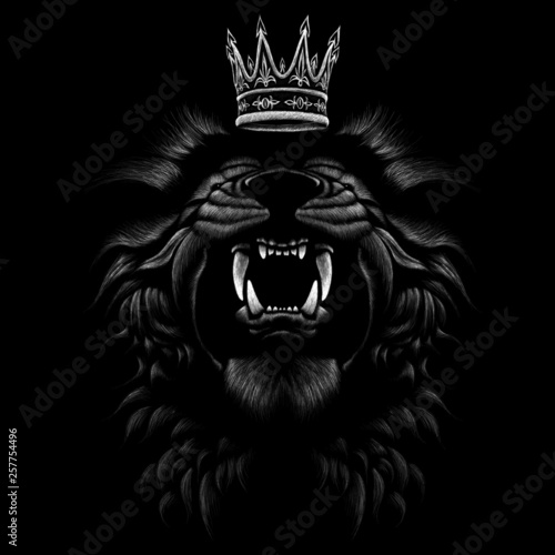 The Vector logo lion king for tattoo or T-shirt design or outwear.  Cute crown print style cat of background.
