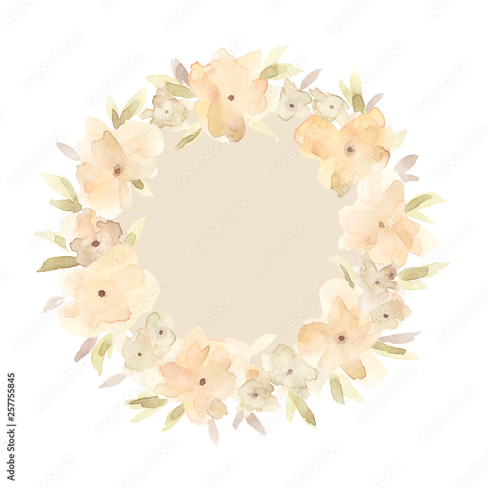 Fototapeta premium Watercolor flower wreath.
