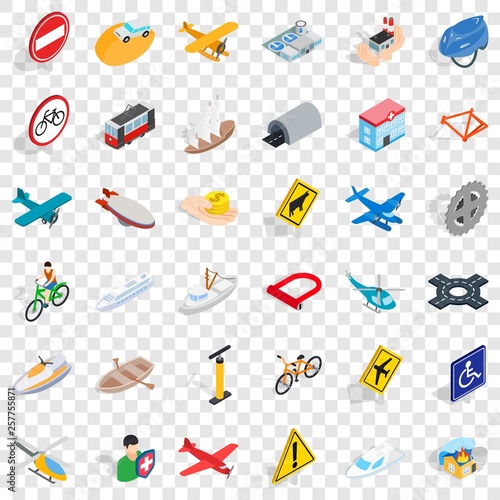 Transportation icons set. Isometric style of 36 transportation vector icons for web for any design