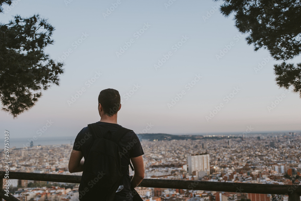 City view of Barcelona with a man