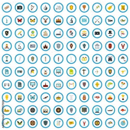 100 museum site icons set in flat style for any design vector illustration