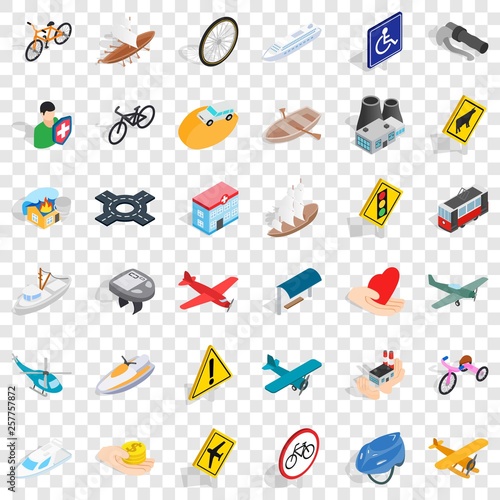 Crossroad icons set. Isometric style of 36 crossroad vector icons for web for any design