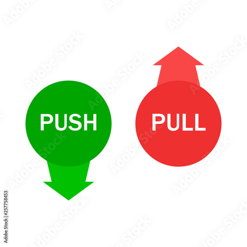 Push and pull sign green and red color with arrows simple sign isolated. EPS 10