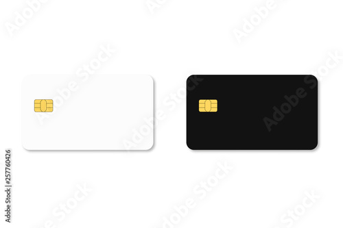 Two simple realistic empty bank cards white and black colors on white background.