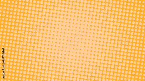 Abstract concept of yellow and orange pop art background with retro haftone dots design. Vector comic template for empty bubble, sale banner, illustration comic book design.