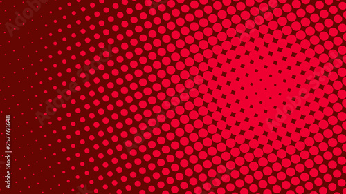 Abstract concept scarlet pop art background with red retro haftone dots design. Vector comic template for empty bubble, sale banner, illustration comic book design.