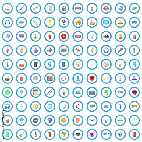 100 music studio icons set in cartoon style for any design vector illustration