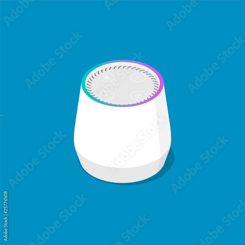 Smart speaker with voice recognition. Isometric vector icon.