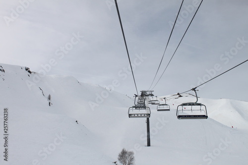 Cable car among the snow