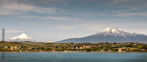 Chile,Puerto mont bay, Calbulco volcano, panorama. photo