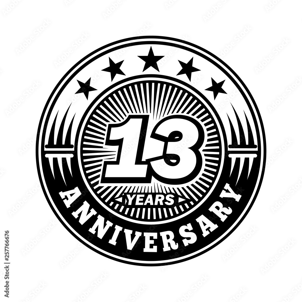 13 years anniversary. Anniversary logo design. Vector and illustration.