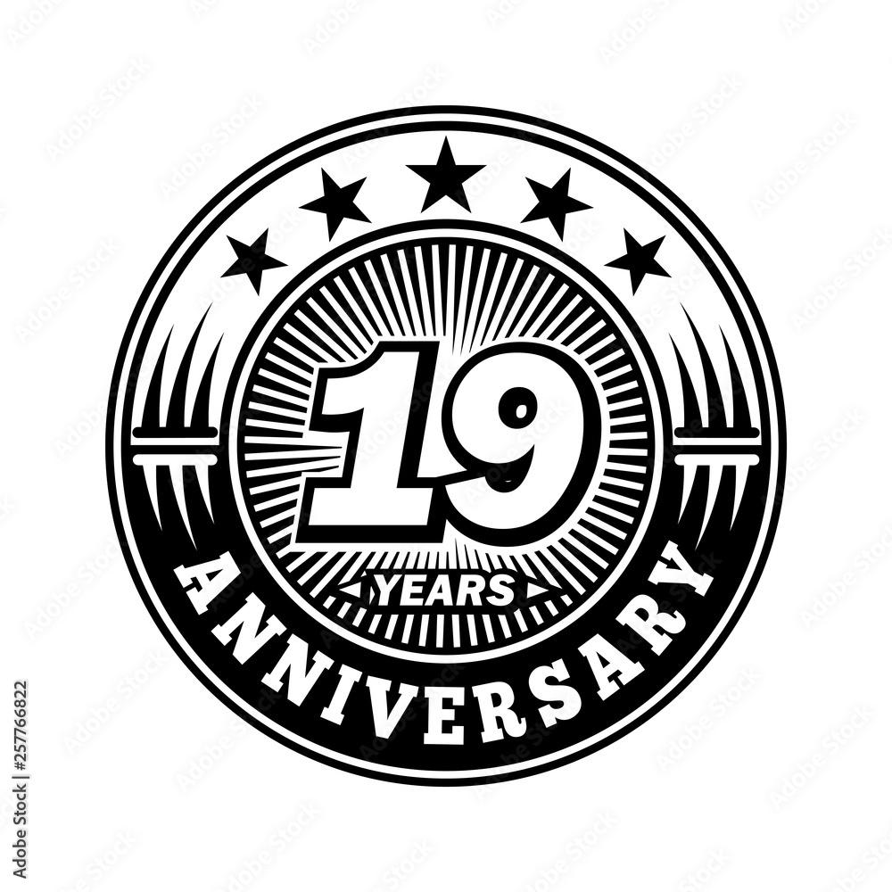 19 years anniversary. Anniversary logo design. Vector and illustration.
