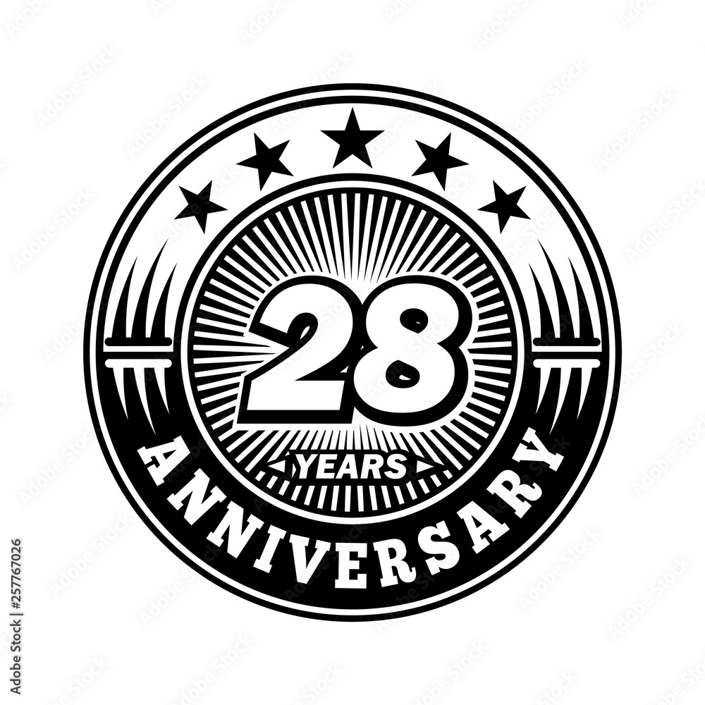 28 years anniversary. Anniversary logo design. Vector and illustration.