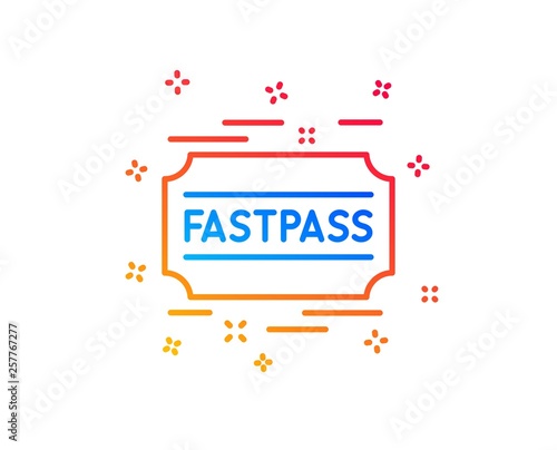 Fastpass line icon. Amusement park ticket sign. Fast track symbol. Gradient design elements. Linear fastpass icon. Random shapes. Vector photo