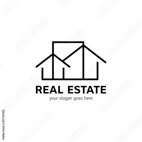 Real estate logo template. House icon in line style