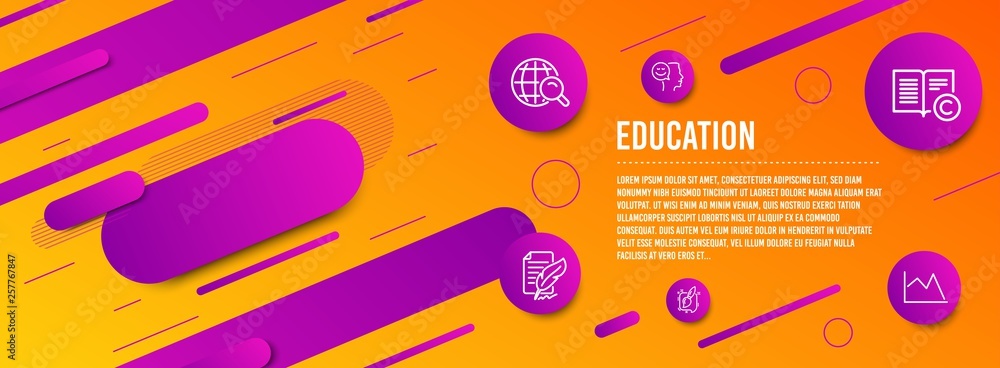 Header banner. Good mood, Internet search and Feather signature icons simple set. Copyright, Painting brush and Line chart signs. Positive thinking, Web finder. Education set. Line good mood icon Header banner. Good mood, Internet search and Feather signature icons simple set. Copyright, Painting brush and Line chart signs. Positive thinking, Web finder. Education set. Line good mood icon