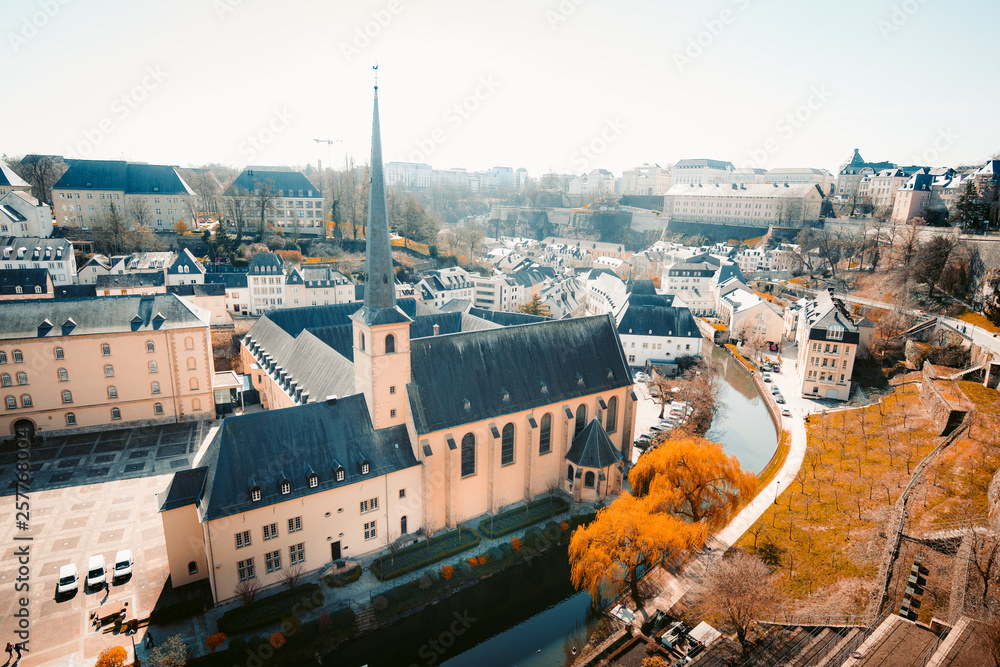Old town of Luxembourg City with Alzette river in summer, Luxembourg