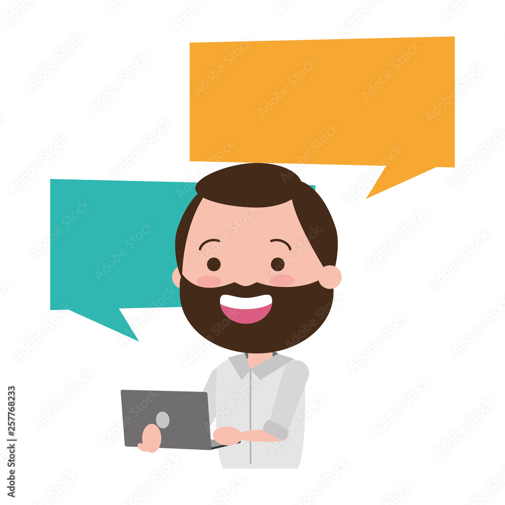 man with laptop computer avatar character man with laptop computer avatar character