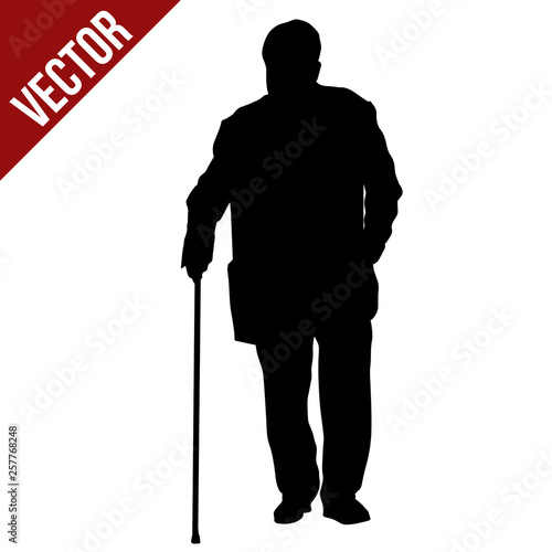 Old man silhouette with stick