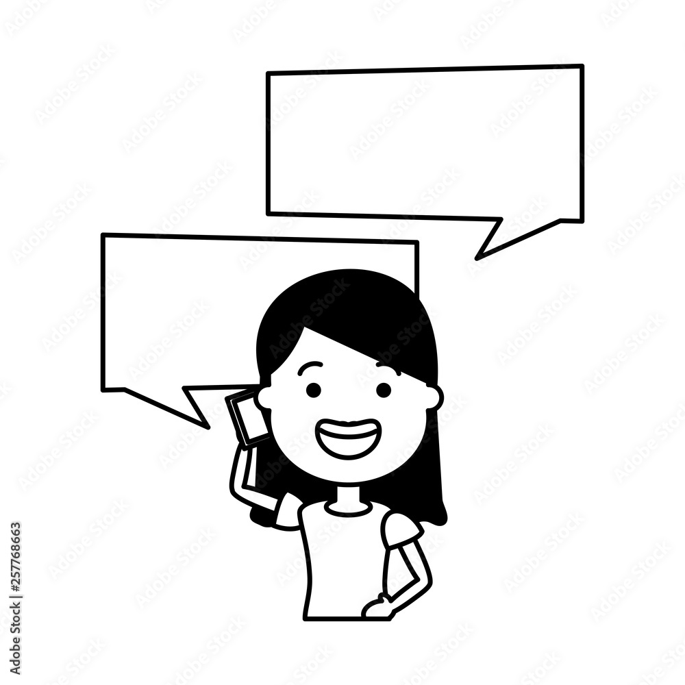 woman with smartphone and speech bubble character woman with smartphone and speech bubble character