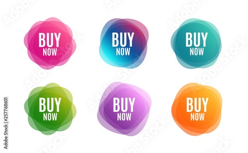 Blur shapes. Buy Now. Special offer price sign. Advertising Discounts symbol. Color gradient sale banners. Market tags. Vector