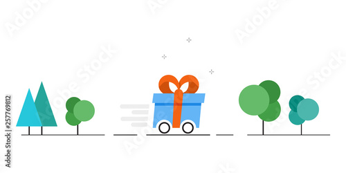 Vector gift delivery image. Fast delivery of gifts. Vector illustration