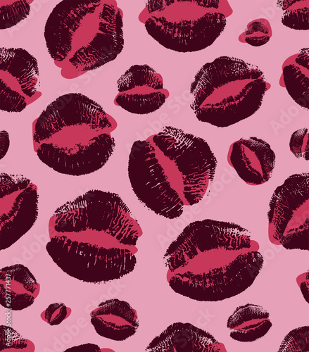 Leopard kiss print. Lipstick fashion texture. Seamless vector pattern.