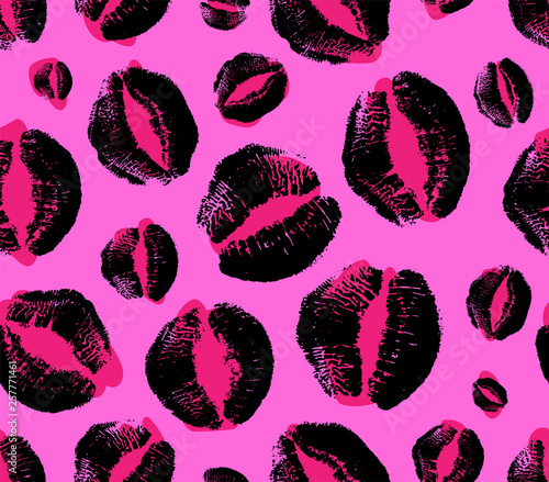 Leopard kiss print. Lipstick fashion texture. Seamless vector pattern.