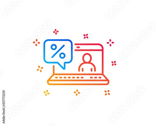 Online loan percent line icon. Discount sign. Credit percentage symbol. Gradient design elements. Linear online loan icon. Random shapes. Vector