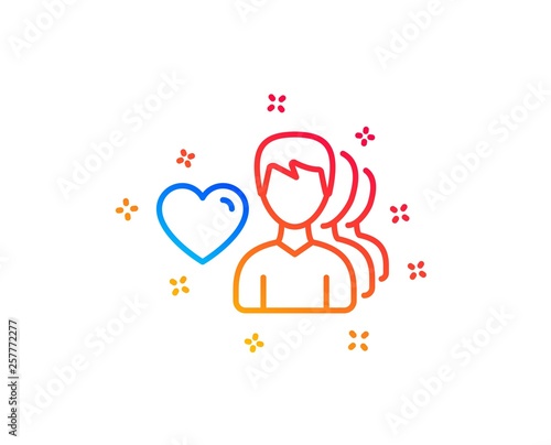 Couple Love line icon. Group of Men sign. Valentines day symbol. Gradient design elements. Linear man love icon. Random shapes. Vector