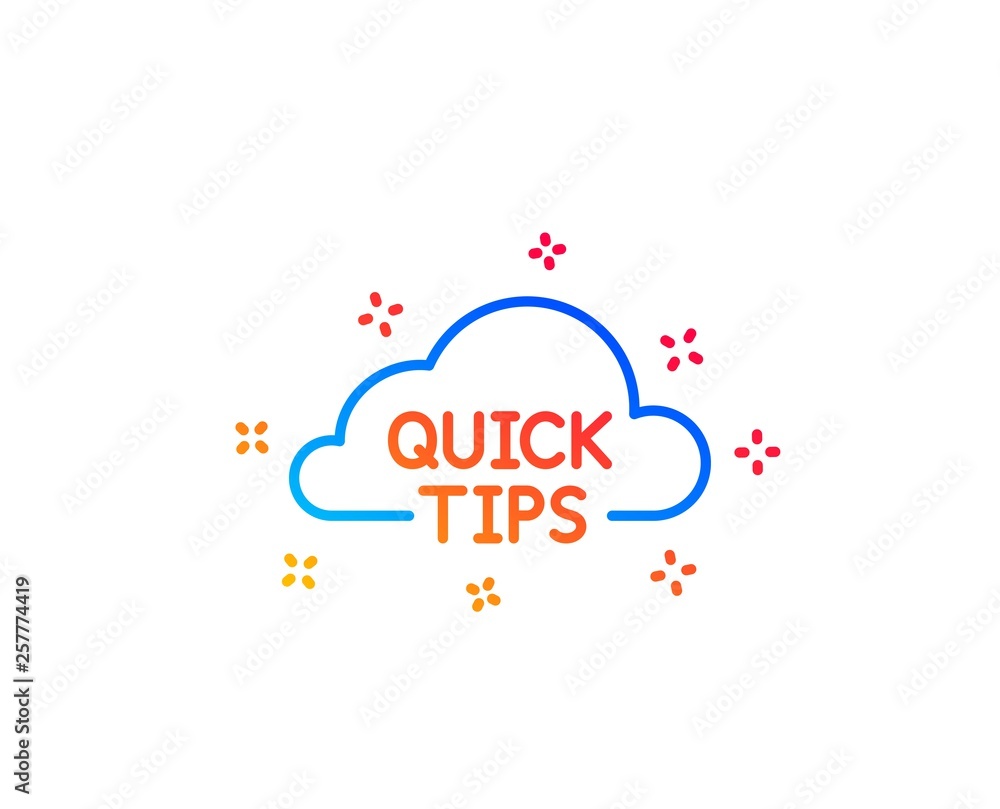 Quick tips cloud line icon. Helpful tricks sign. Gradient design elements. Linear quick tips icon. Random shapes. Vector