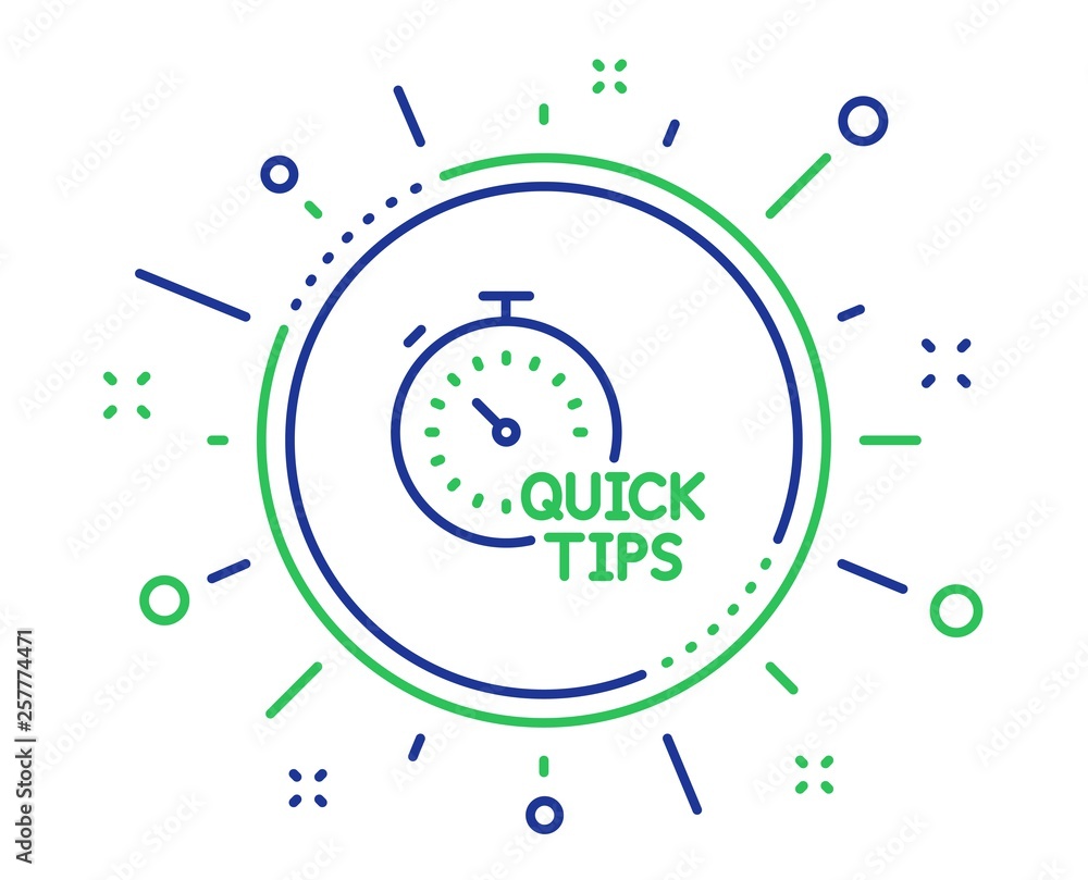 Quick tips line icon. Helpful tricks sign. Tutorials with timer symbol. Quality design elements. Technology quick tips button. Editable stroke. Vector