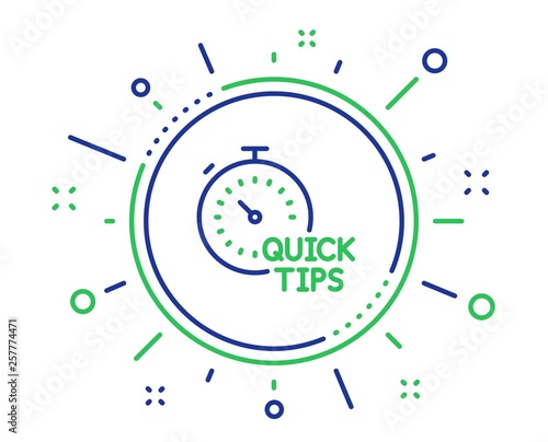 Quick tips line icon. Helpful tricks sign. Tutorials with timer symbol. Quality design elements. Technology quick tips button. Editable stroke. Vector