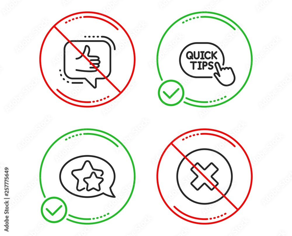 Do or Stop. Quick tips, Star and Like icons simple set. Close button sign. Helpful tricks, Favorite, Thumbs up. Delete or decline. Technology set. Line quick tips do icon. Prohibited ban stop. Vector Do or Stop. Quick tips, Star and Like icons simple set. Close button sign. Helpful tricks, Favorite, Thumbs up. Delete or decline. Technology set. Line quick tips do icon. Prohibited ban stop. Vector