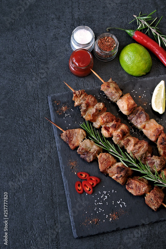 Delicious kebabs with rosemary, lime and chili. Keto diet. Paleo diet. Pegan diet.