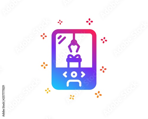 Crane claw machine icon. Amusement park sign. Carousels symbol. Dynamic shapes. Gradient design crane claw machine icon. Classic style. Vector