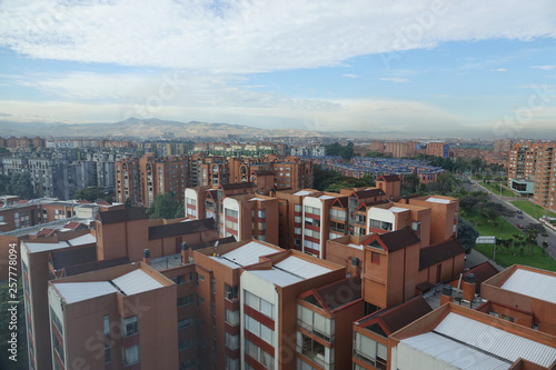  Wide angle view of Bogota City with a blue sky and a sunny day