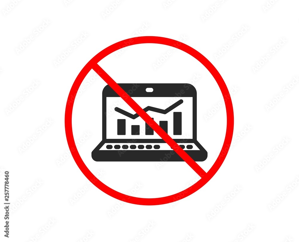 No or Stop. Marketing statistics icon. Web analytics symbol. Laptop or Notebook sign. Prohibited ban stop symbol. No web analytics icon. Vector No or Stop. Marketing statistics icon. Web analytics symbol. Laptop or Notebook sign. Prohibited ban stop symbol. No web analytics icon. Vector