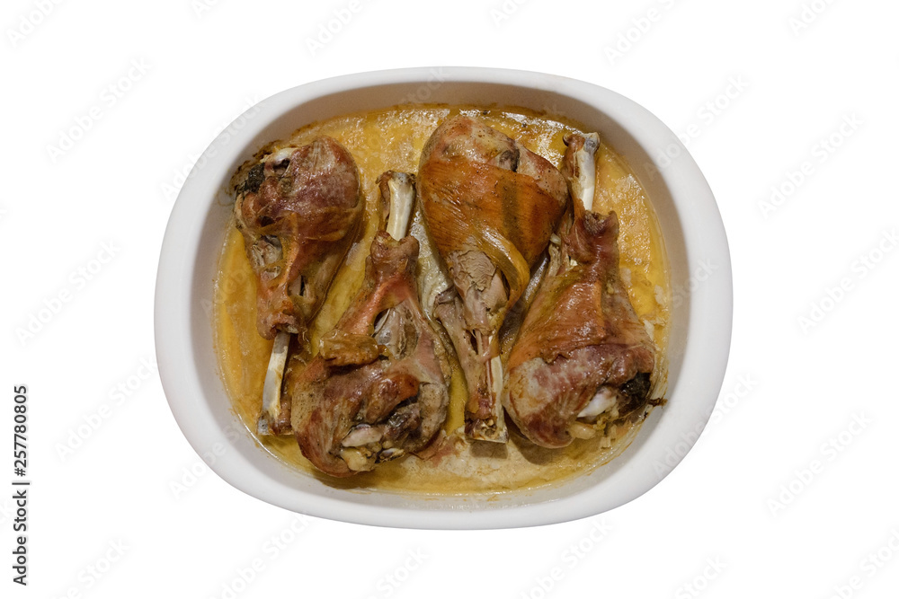 fried chicken legs in white plate isolated on white background fried chicken legs in white plate isolated on white background