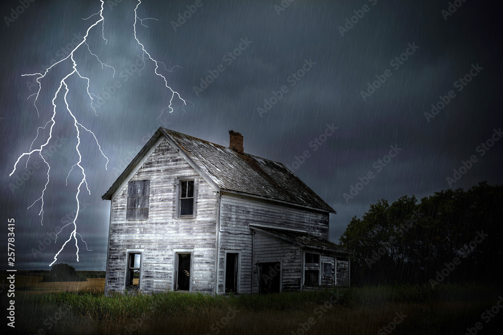heavy lightning and thunder storm close to abandoned house. heavy lightning and thunder storm close to abandoned house.